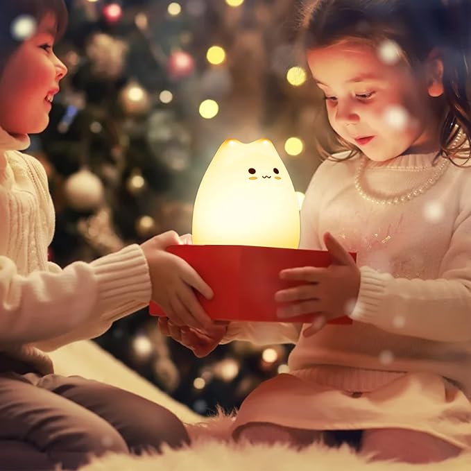 ZKLiLi Night Light for Kids Lamp, 16 Colors Lamp Cute, Dimmable Baby Night Lights for Nursery,Silicone Rechargeable Nightlight for Kids Room, Kawaii Room Decor (LYcat-B)