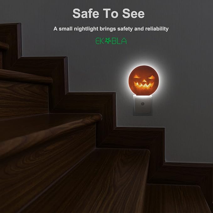 EKOBLA Spooky Pumpkin Face Plug-in Nightlights Halloween Horror Scary Pumpkin Jack Night Lights Plug into Wall Dusk to Dawn Sensor LED for Men Women Boys Girls
