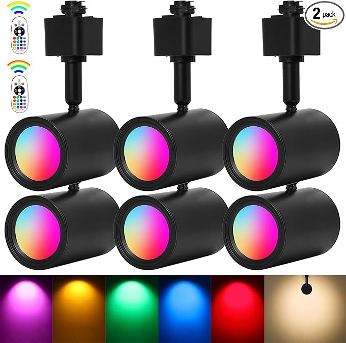 RGB Track Lights with Halo Effect, Remote Control, Multicolor Track Lighting H Type Rail,Black Track Light Heads (Black, RGBW (6Pack))