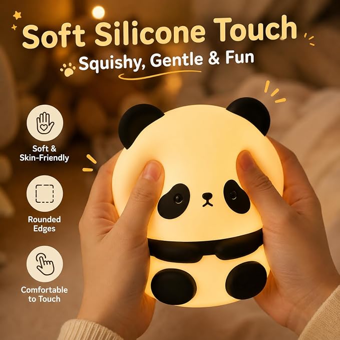 Cute Panda Night Light for Kids, Silicone Baby Squishy Lamp, 3-Level Dimmable Nursery Light for Bedroom, Rechargeable Portable Lamp, Desk Decor Birthday Christmas White Elephant Gift