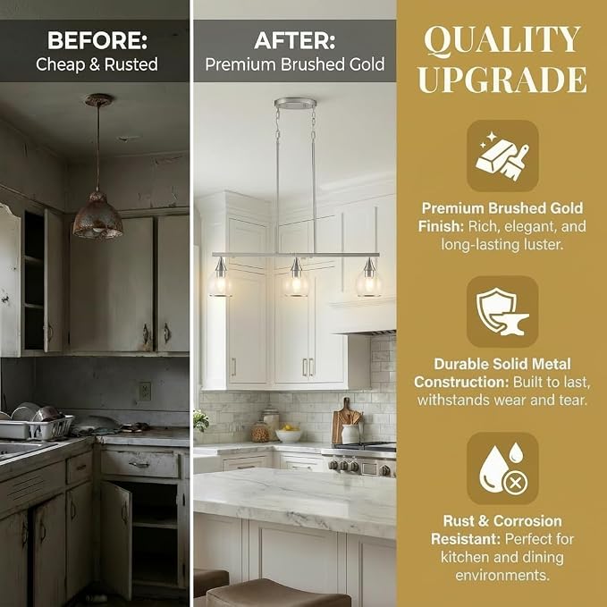 Kitchen Island Linear Pendant Light, 3-Light Brushed Nickeld Dining Room Chandelier with Clear Glass Globe Shades, Modern Linear Lighting Fixture Over Table
