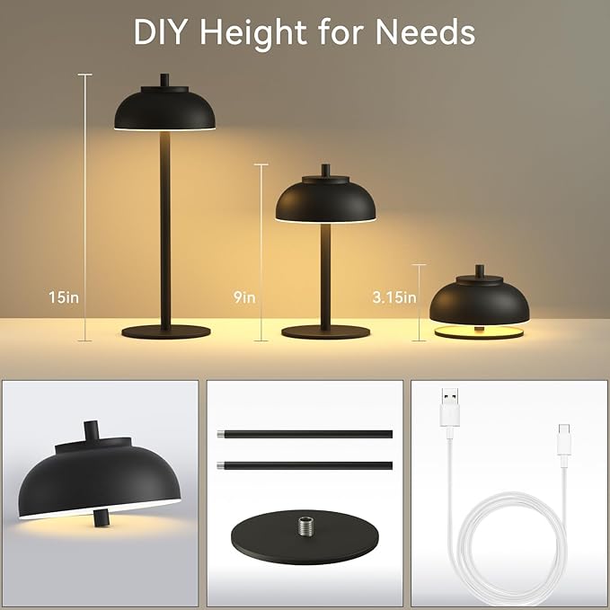2 Pack Led Cordless Table Lamps Rechargeable,Table Lights Battery Operated-IP65 Waterproof-for Outdoor Patio/Restaurants/Home/Dinner/Table Lighting-Touch Control & Dimmable