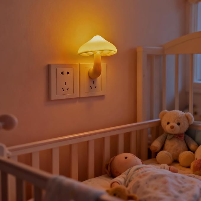 AUSAYE Sensor LED Night Lights for Adults Kids NightLight Cute Mushroom Night Light Plug in Wall Lamps for Bedroom, Bathroom,Toilet, Stairs, Kitchen, Hallway Corridor Warm Yellow
