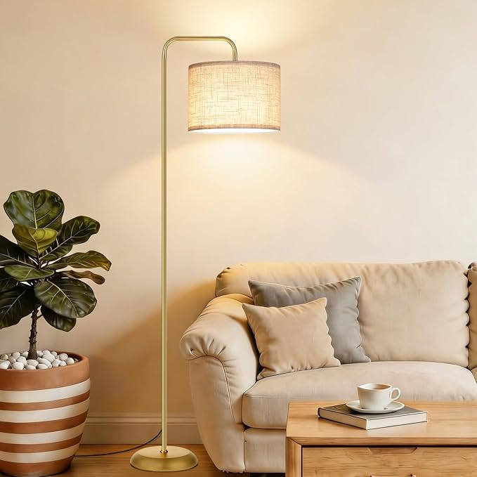 TJOY Floor Lamp, Golden Standing Floor Lamp for Living Room with 3 CCT Bulb | 3 Color Temperatures 12W Bulb included, Metal Lamp with Extended Arm, Lamp for Bedroom, Couch, Reading Nook, Office, Golden