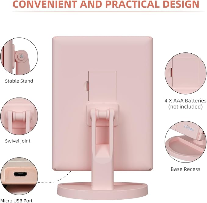 Infitrans Trifold Makeup Mirror Vanity Mirror with Lights,1X 2X 3X Magnification,Touch Control,Adjustable Rotation,Dual Power Supply,Portable Travel Cosmetic Mirror,Birthday Gifts for Women,Teengirls