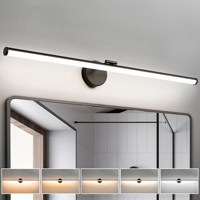 KAISITE Black Vanity Light 39 Inch Modern Bathroom Light Fixture Over Mirror 24W Dimmable 5CCT LED Vanity Light for Bathroom Restroom Farmhouse Rotatable Bath Vanity Light Bar