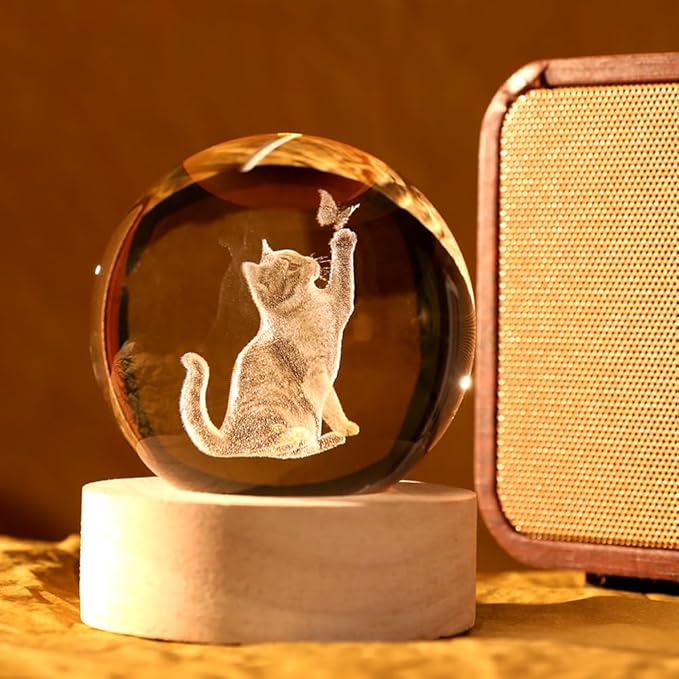 Cat Lover Gifts for Women 3D Cat Crystal Ball Themed Gift Mom Birthday Kitty Laddy Gift for Christmas Mothers Day