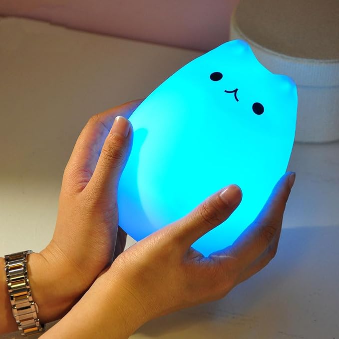 Cat Night Light, USB Rechargeable Silicone Cute Night Light for Kids Baby Children, 7-Color Changing LED Cat Lamp Nursery Nightlights Christmas Gifts for Kids Bedroom (Celebrity Cat)
