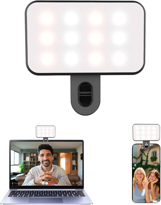 Portable Selfie Light for iPhone: Rechargeable Phone Fill Lights, Ring Light for Camera Picture, Makeup Photo, Video Conferences, Laptop Use, Zoom Meetings, TikTok, Vlog Photography