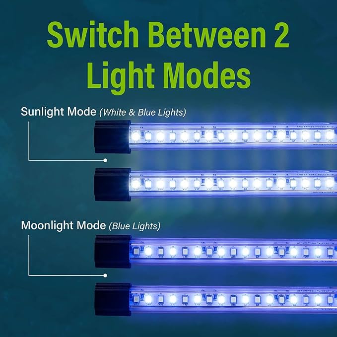 GloFish 10-Inch LED Light Sticks for Fish Aquariums Up to 20 Gallons, 2 Count, with White and Blue LED Lights
