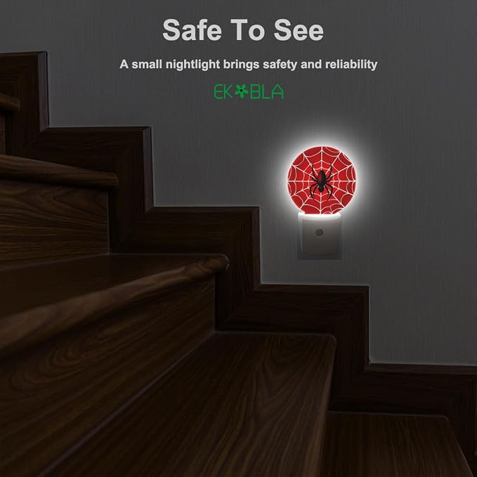 EKOBLA Red Spider Web Night Light, Hero Theme Night Lights Plug Into Wall with Dusk to Dawn Sensor, LED Nightlights for Bedroom, Bathroom, Gifts Ideal for Teen Boys and Men Cave