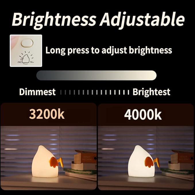 PP Duck Night Light, Adjustable Night Lamp USB Rechargeable, Touch Control Auto-Off Bedside Sleep Lamp with Lovely Feet Phone Holder, Cute Birthday Gifts for Girls, Boys, Teens, Friends