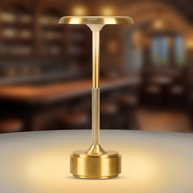 Cordless Rechargeable Modern Metal Table Lamp, Touch Dimming, 3-Color | Gold, 5200mAh Battery, Portable LED Desk Light, Touch Sensor, Suitable for Night Light/Restaurant/Night Stand/Coffee/Bar