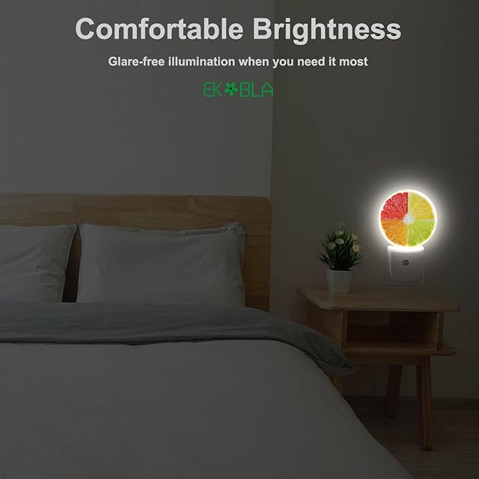 EKOBLA Lemon Novelty Plug-in Nightlights Tropical Fruit Citrus Food Funny Colorful Seasonal Night Lights Plug into Wall Auto Sensor LED for Boys Girls Men Women Home Decor Holiday Gifts