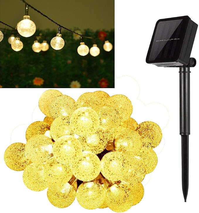 Hann 20ft 30 LEDs Crystal Ball 8 Flashing Modes Waterproof Outdoor String Lights Solar Powered Globe Fairy String Lights for Garden, Yard, Home, Landscape,Christmas (Crystal Ball)
