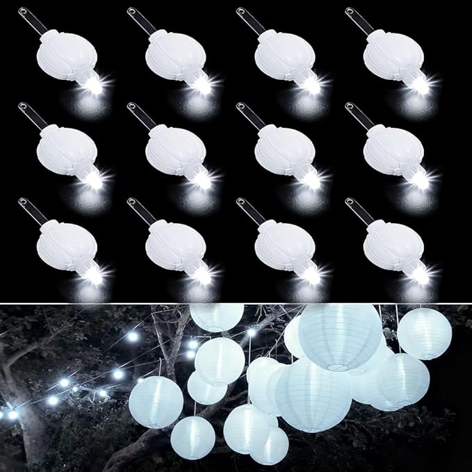 12PCS Paper Lantern Lights, Mini LED Battery Operated Lights, Hanging Decorative Lighting for Wedding, Party, Balloon, Lanterns, Floral, Last 48 Hours- Cold White