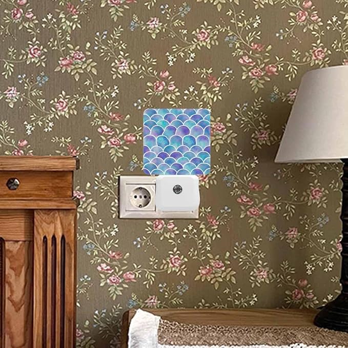 Scales Night Light Plug-into Wall A Shimmering Blue Color Nightlight Lamp with Dusk to Dawn Sensor, Led Lamp 0.5W Energy Efficient for Home Decor