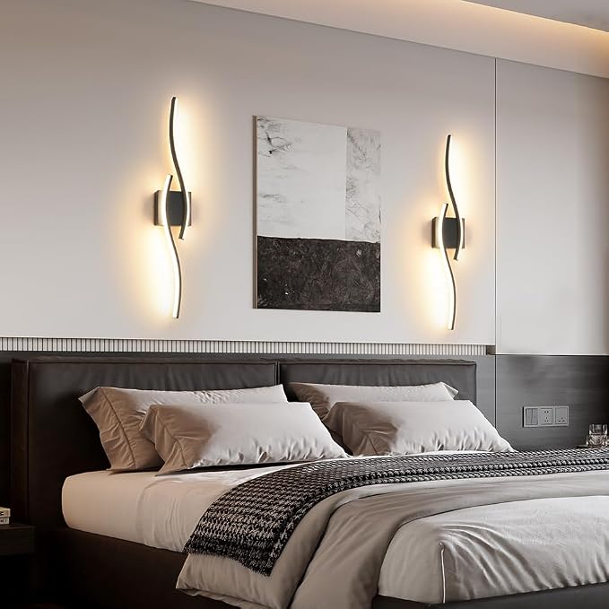Daunton Modern Hardwired Wall Sconce Set of 2, LED Black Wall Light with Remote Control, RC Dimmable LED Wall Light Indoor, Wall Decor for Hallway Bedroom Living Room TV Wall, 27.5 in, Timer, Memory