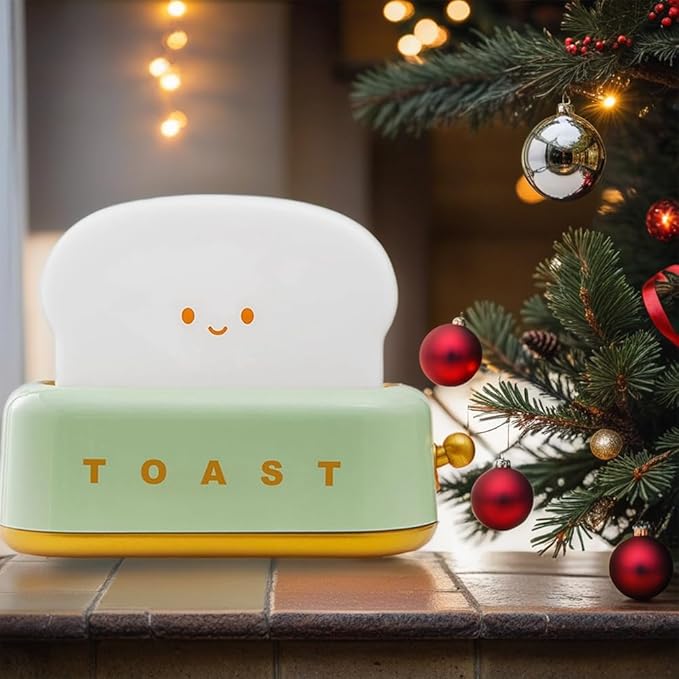 Cute Toaster Night Light, Dimmable Bread Night Lamp USB Rechargeable, Auto-off Bedside Sleep Lamp, Office Study Room Home Desk Ornament, Birthday Gifts for Girls, Boys, Teens, Friends