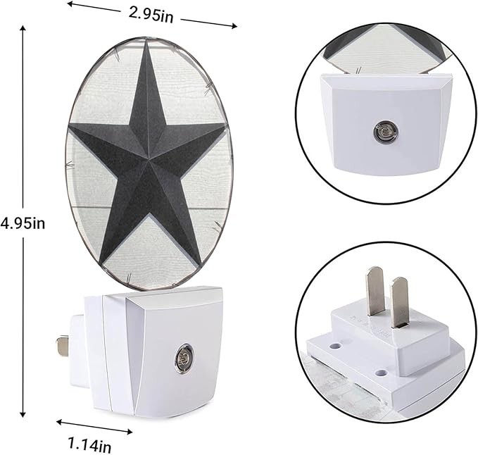 EKOBLA Texas Star Night Lights Plug into Wall Vintage Western Style Retro Star American Led Plug-in Nightlights with Dusk to Dawn Sensor for Home Bedroom Stairway Hallway Kitchen