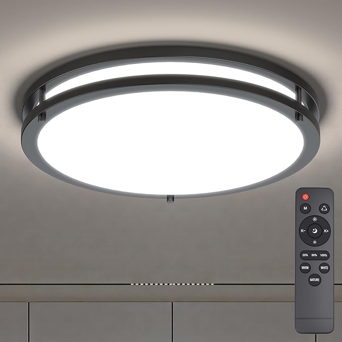 LED Ceiling Light with Remote 16 Inch Flush Mount Ceiling Light Fixture, 32W 3000K-6000K Adjustable Color Temperature, Dimmable Lighting Fixtures for Kitchen Bedroom Hardwired Installation