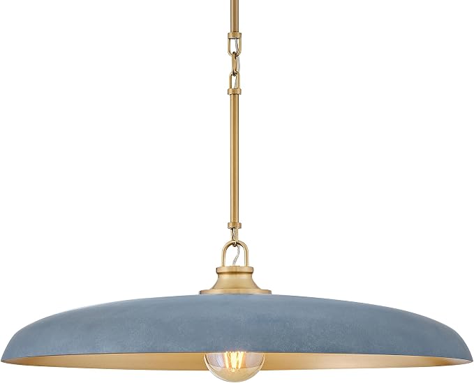 Hinkley Sadie 24" Large Dome Chandelier, Vintage Denim with Lacquered Brass | Two Tone Saucer Pendant, Includes (5) 7" Downrods, Needs a Med. LED Bulb, Adjustable Height, Dining Room, Kitchen