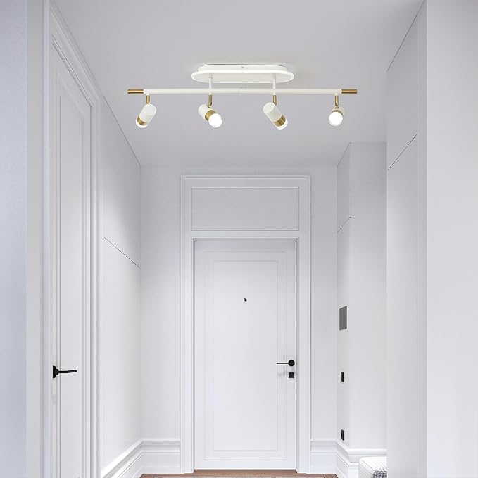 Jaycomey 4-Light LED Track Lighting Fixtures Ceiling, 41W Dimmable Track Light with Remote, 3000K-6500K Adjustable Ceiling Light Spotlights, 35 in White Gold Light Fixture for Kitchen Bedroom