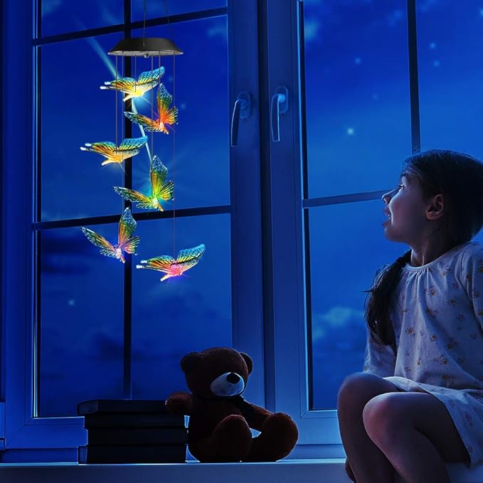 Toodour Solar Wind Chime, Color Changing Wind Chimes Butterfly Gift for Mom | LED Decorative Mobile, Gifts for Grandma, Waterproof Outdoor Decorative Lights for Garden Patio Yard Window Outdoor Decor