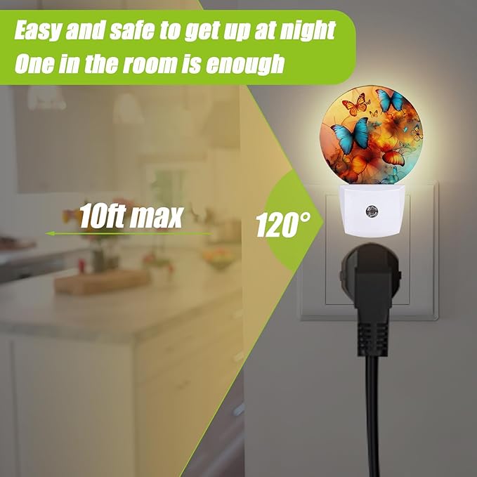 Colorful Butterfly Night Light,Night Lights Plug into Wall for Kitchens Toilets Bedroom Decorative Half Round Nightlight Led Lamp 0.5W Sleep Friendly