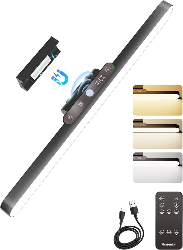 Ensenior 4W Motion Sensor Rechargeable Light Bar, Closet Lights | 2000mAh, Dimmable, Eye-Friendly, 3 Colors CRI85+, Battery Display, Wireless, Remote Control, Magnetic 130° Rotatable,Stick on
