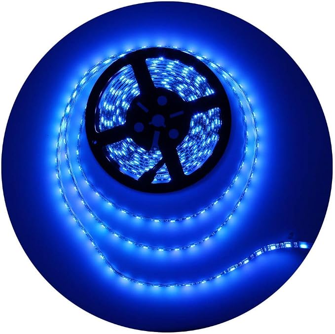 ALITOVE 16.4ft 5050 Blue LED Flexible Strip Ribbon Light Black PCB DC 12V 5M 300 LEDs Waterproof IP65 for Home Garden Commercial Area Lighting, Without Power Supply