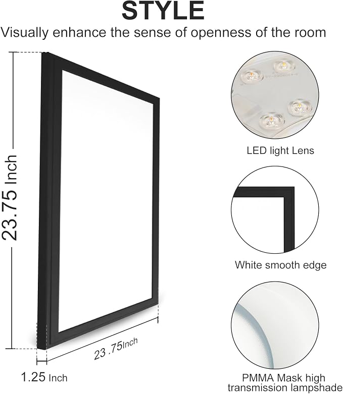 2'x2'4200 Lumen 6 Pack LED Flat Panel,Flush Mount and Drop Ceiling | Black Trim 5 CCT, 3 Level Dim,CRI 90 for Home and Office (2x2 Feet)