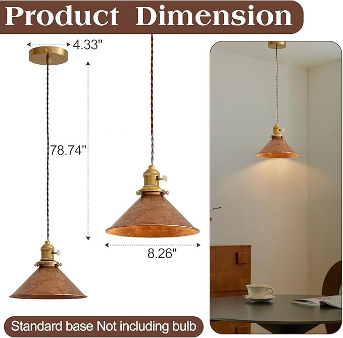 Rusted Copper Kitchen Hanging Lights 8.2 Inch Industrial Lampshade Retro Farmhouse Pendant Light for Bedroom Barn and Bar Foyer Lighting Fixtures 2 Pack