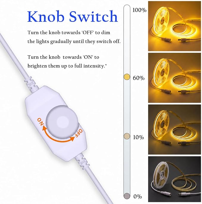 LED Strip Lights 24V COB Gold Yellow Dimmable led Lighting16.4ft (Kit) | Super Bright, Dotless High Density 7.2W/m, 8mm Width Cuttable Flexible, Home DIY Commercial Decoration