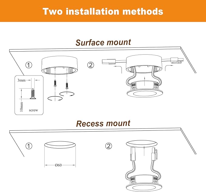 LUMILAND Wired LED Puck Lights (2.7Wx3) Plug-in Lighting Natural White (4000K), LED Cabinet Light for Kitchen Can Be Surface Mount or Recess Mount, Black