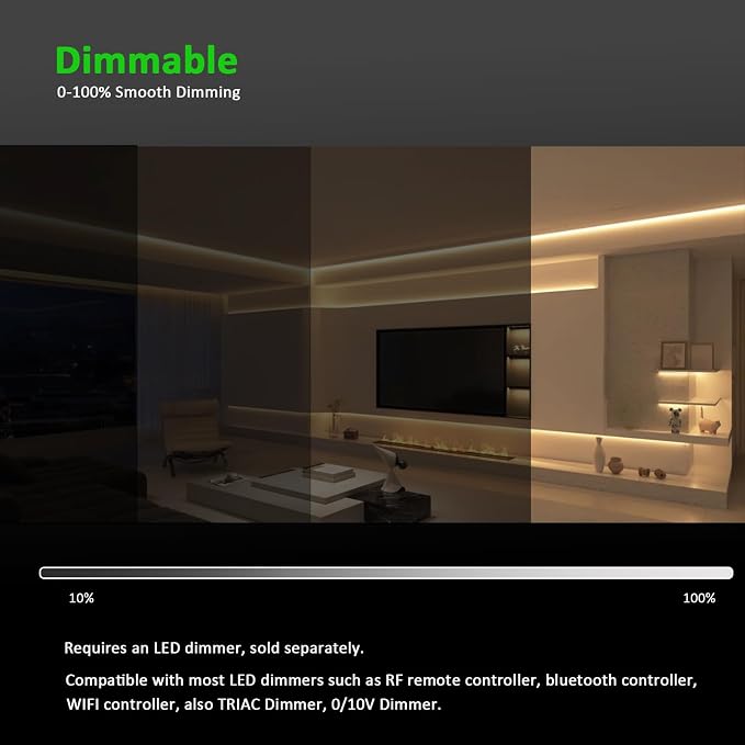 JOYLIT 50FT COB LED Strip Lights 24V 3000K Dotless 480LEDs/M Indoor IP20 | Consistent Brightness, CRI90+, Warm White, Dimmable, Cuttable, 3M Adhesive, For Bedroom, Cabinet (Power Supply Not Included)
