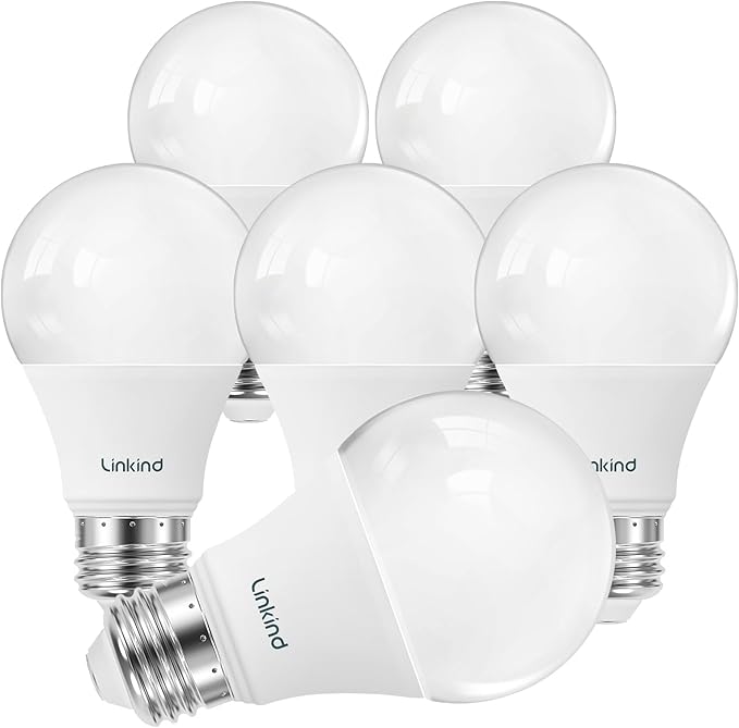 Linkind A19 LED Light Bulb, 60W Equivalent Light Bulbs, 8.5W 4000K Cool White, 840 Lumens Non-Dimmable LED Bulb, E26 Standard Base, Energy Efficient UL Listed, 6-Pack