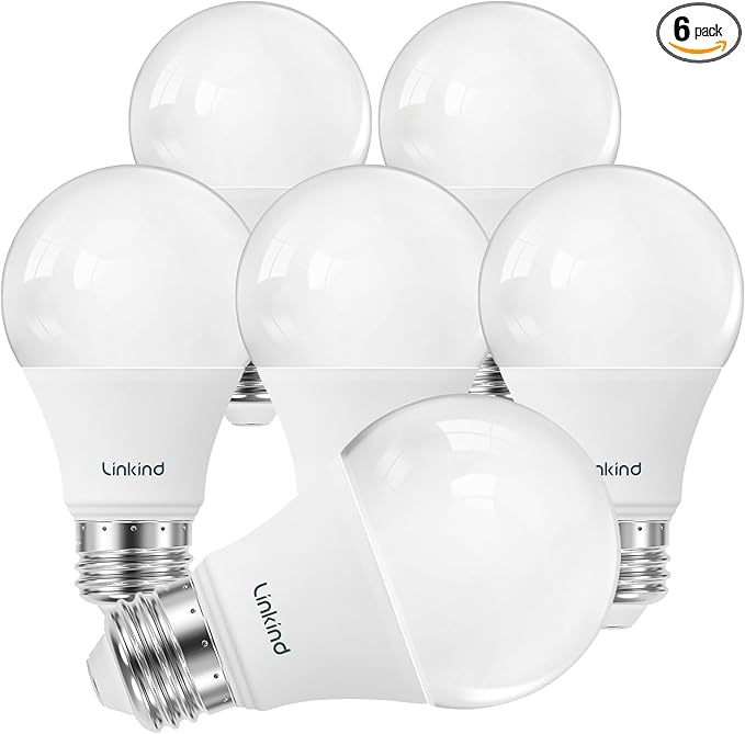 Linkind A19 LED Light Bulb, 60W Equivalent Light Bulbs, 8.5W 3000K Warm White, 800 Lumens Non-Dimmable LED Bulb, E26 Standard Base, 6-Pack