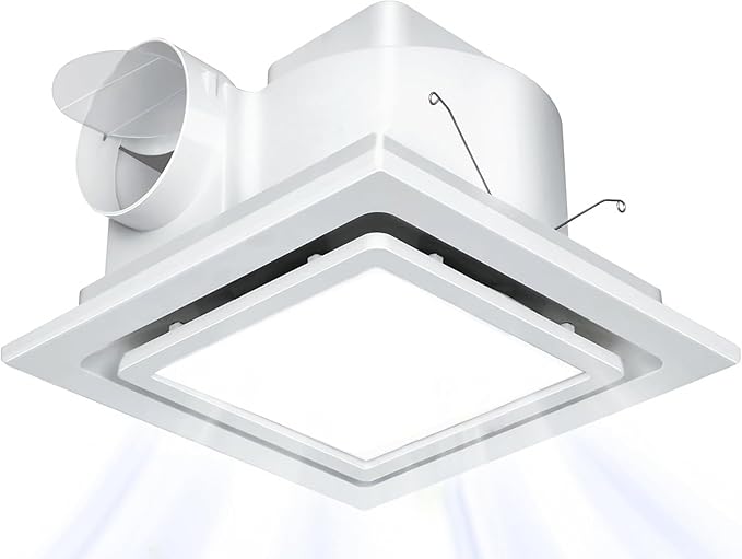 Nalle Ventilation Fans Bathroom Exhaust Fan with Light 9.6 inch Panel 6000K 12W Square LED 112 CFM 1.0 Sones 4 Inch Duct 110V Quiet Ceiling Mount Exhaust Fan for Shower,Bathroom,Office,Home (FFL-200)