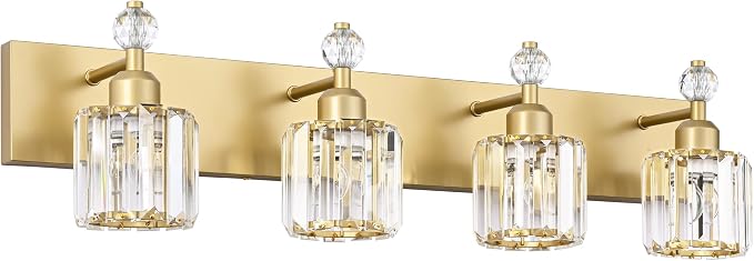 PRESDE Crystal 4 Bathroom Vanity Light Modern Gold Vanity Light Fixture Wall Lamp for Over Mirror Bedroom Hallway