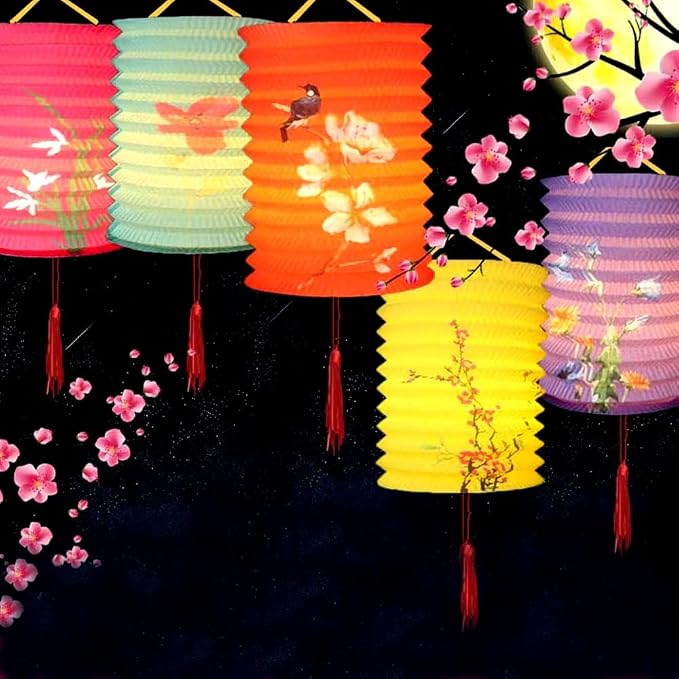 5PCS Paper Lanterns Chinese Japanese Paper Lanterns Japanese Decorative Hanging Paper Lanterns with LED Lights 6.3inch Colorful for Spring Festival Valentine Party Lunar New Year Decor (5)