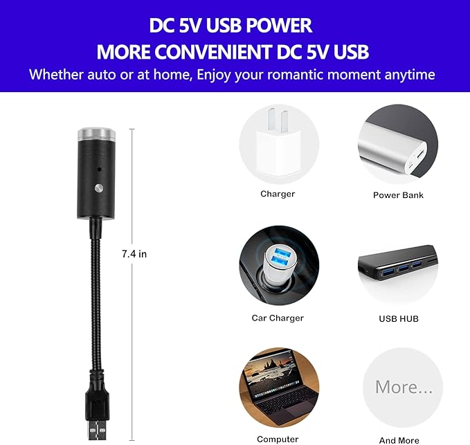 USB Star Light Sound Activated Projector, 3 Colors + 9 Lighting Effects, Aevdor Auto Roof Star Romantic USB Night Light for Bedroom, Car, Party, Ceiling and More- Plug and Play (Red & Green)