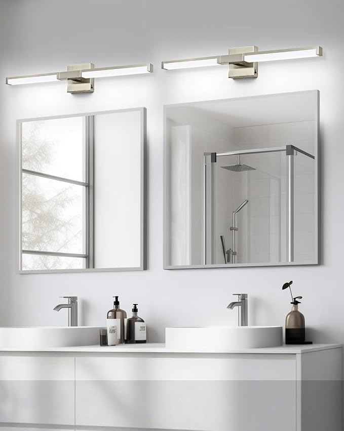 Modern Bathroom Light Fixtures Over Mirror, 24 Inch Brushed Nickel Vanity Light Bar for Bathroom, 12W 5CCT Diammable Wall Light