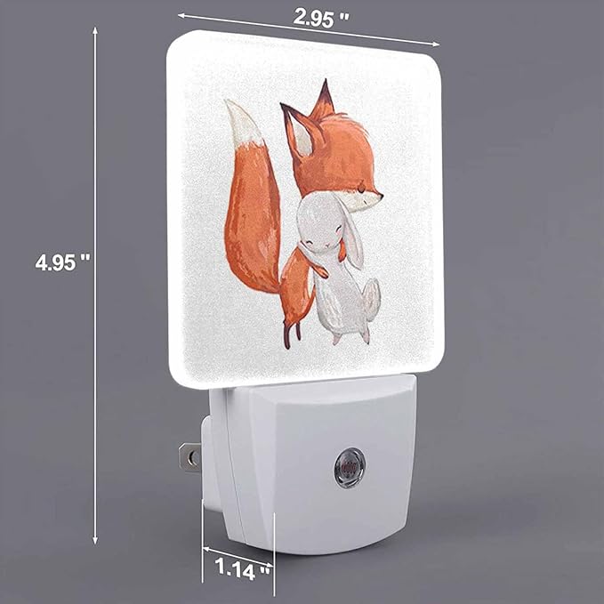 LED Night Light,Fox and Hare LED Night Light Plug into Wall with Dusk to Dawn Light Sensor White Energy Efficient Nightlight for Bedroom Bathroom Hallway Living Room Kitchen