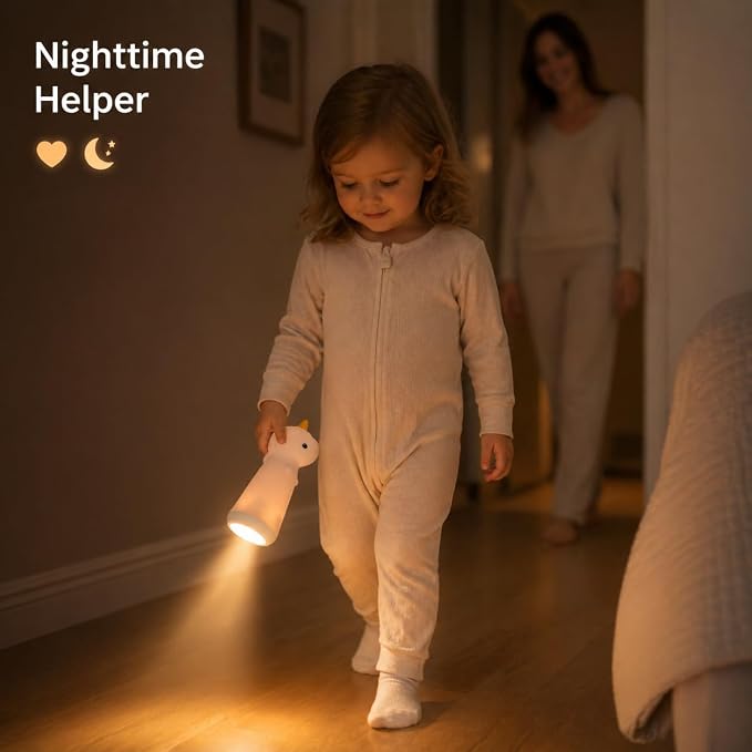 ShaArkMango Flashlight with Night Light for Kids Rechargeable LED Dimmable Night Light Toddler Bed Room Playing in Dark Handheld Emergency Flashlight for Camping Essential Hallway Walking Nighttime