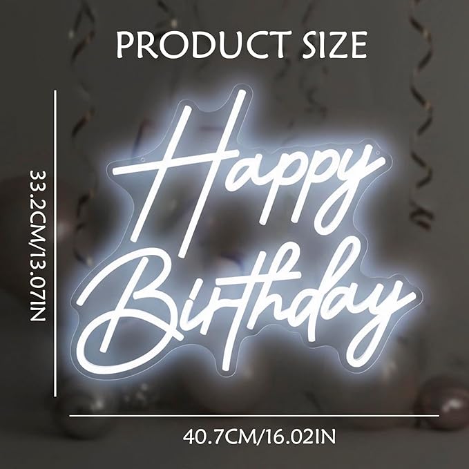 Happy Birthday Neon Sign for Wall Decor, Dimmable LED Happy Birthday Light Up Sign, Happy Birthday Sign for All Birthday Party Decoration Backdrop and Any Ages Bday Celebration, White