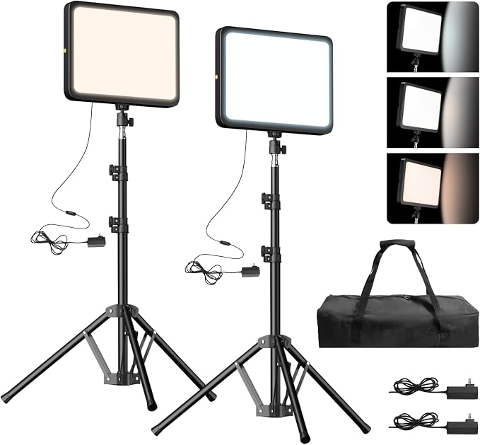 EMART 2-Pack LED Video Light Kit, 35W/3600lux Photography Lighting | 2800-7000K Dimmable Studio Lights with 11.5ft Power Cord, 46-73in Adjustable Tripod Stand for YouTube, TikTok, Recording
