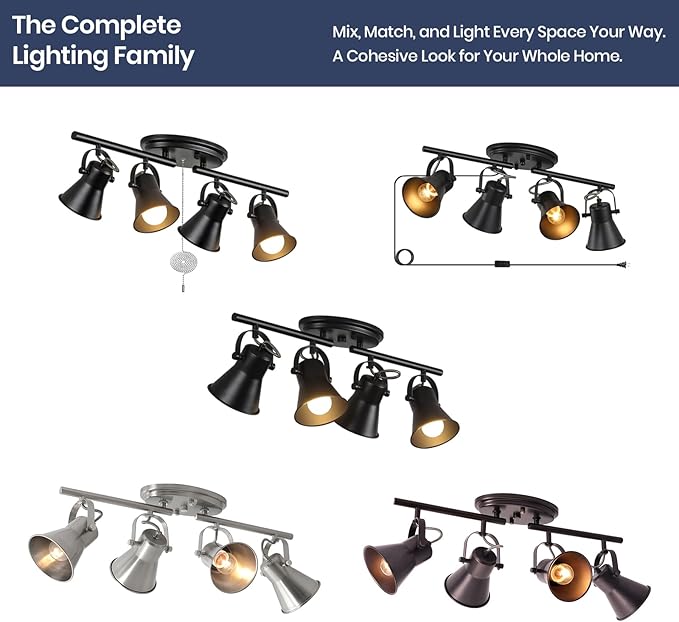 SEEBLEN 4-Light Brown Track Lighting Fixtures Ceiling, Directional Ceiling Spotlight with 4 Rotatable Heads, Modern Industrial Flush Mount Ceiling Light for Kitchen Island, Dining Room, Hallway