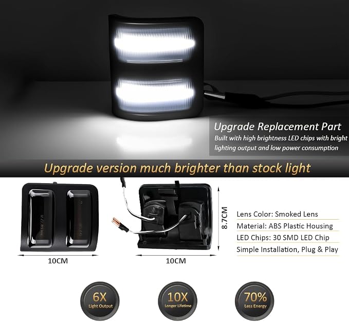 Side Mirror Lights Smoked Lens White for 2008-2016 Ford F250 F350 F450 F550 | LED Side Mirror Marker Lights, White Turn Signal Mirror Light, Replace OEM Mirror Marker Lamps, Pack of 2