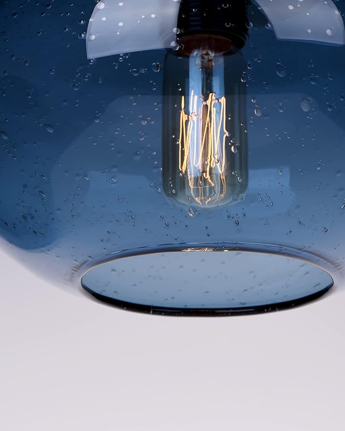 ARIAMOTION Pendant Lighting for Kitchen Island Blue Glass Modern Hanging Light Fixtures Seeded Bubble Over Sink 9.4 Inch Diam